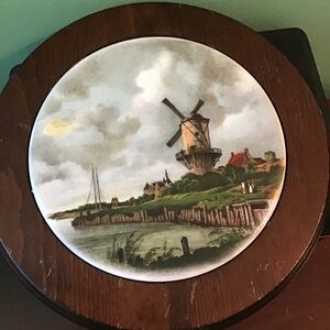 Vintage Decorative Trivet Plate with Windmill Scene